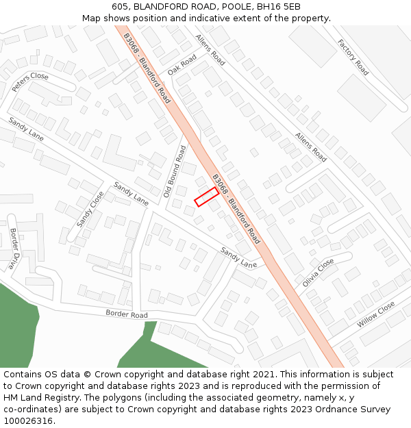 605, BLANDFORD ROAD, POOLE, BH16 5EB: Location map and indicative extent of plot