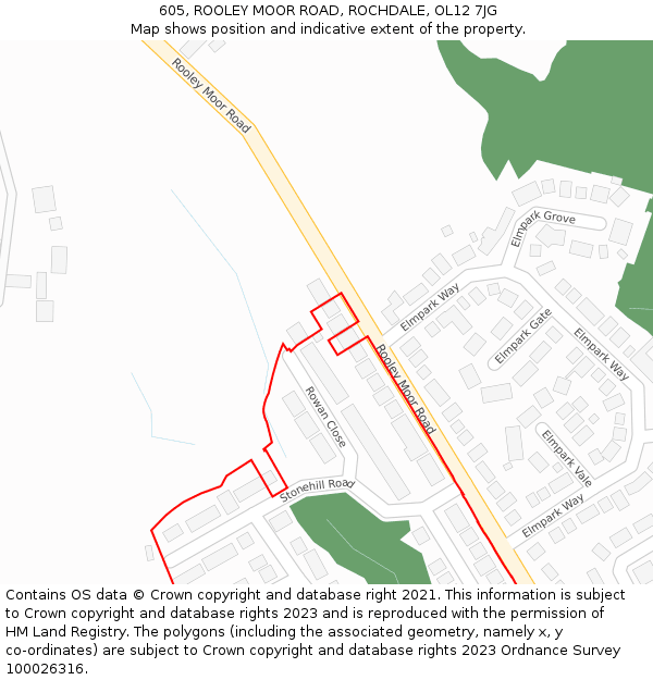 605, ROOLEY MOOR ROAD, ROCHDALE, OL12 7JG: Location map and indicative extent of plot