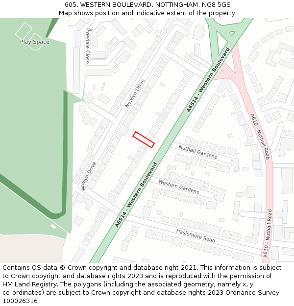 605, WESTERN BOULEVARD, NOTTINGHAM, NG8 5GS: Location map and indicative extent of plot