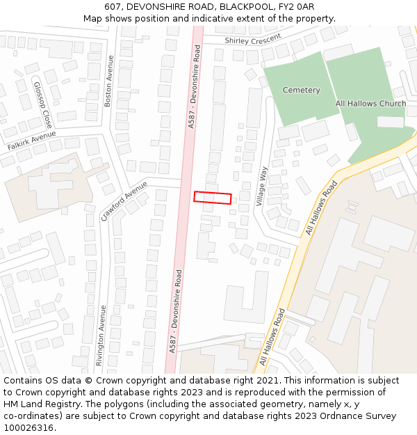 607, DEVONSHIRE ROAD, BLACKPOOL, FY2 0AR: Location map and indicative extent of plot