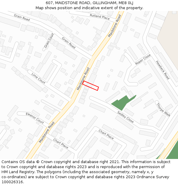 607, MAIDSTONE ROAD, GILLINGHAM, ME8 0LJ: Location map and indicative extent of plot