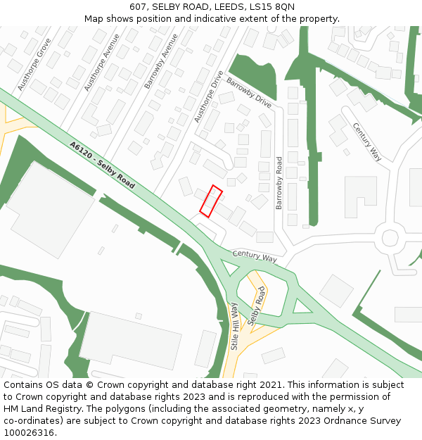 607, SELBY ROAD, LEEDS, LS15 8QN: Location map and indicative extent of plot