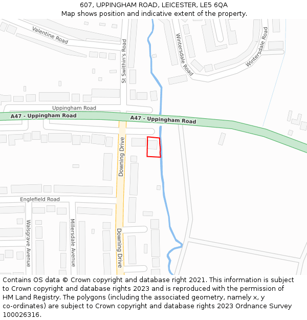 607, UPPINGHAM ROAD, LEICESTER, LE5 6QA: Location map and indicative extent of plot