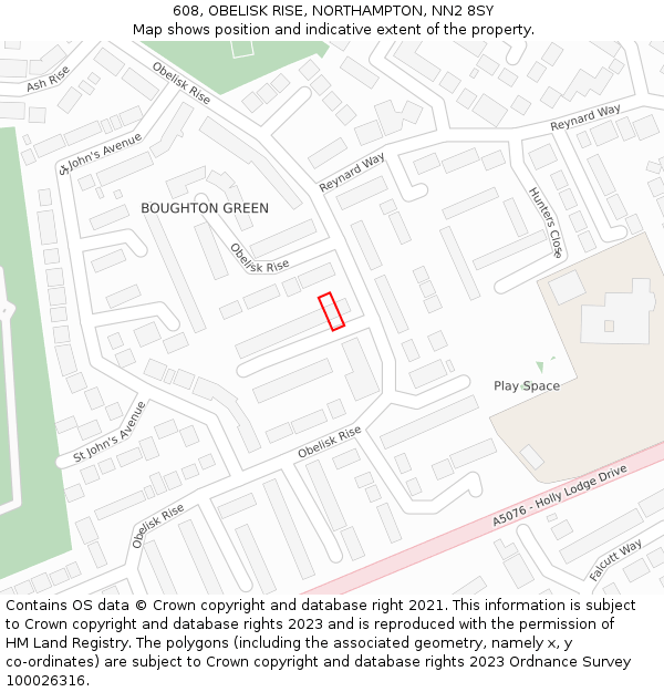 608, OBELISK RISE, NORTHAMPTON, NN2 8SY: Location map and indicative extent of plot
