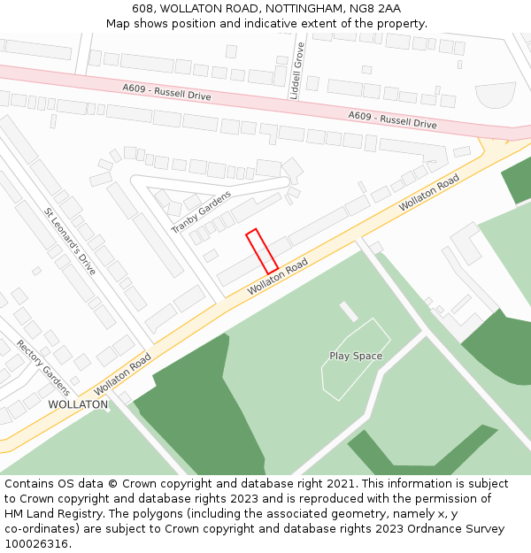 608, WOLLATON ROAD, NOTTINGHAM, NG8 2AA: Location map and indicative extent of plot