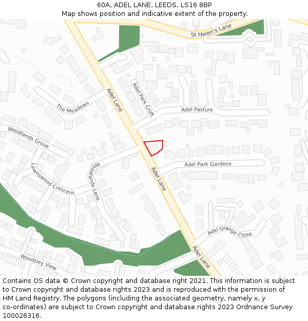 60A, ADEL LANE, LEEDS, LS16 8BP: Location map and indicative extent of plot