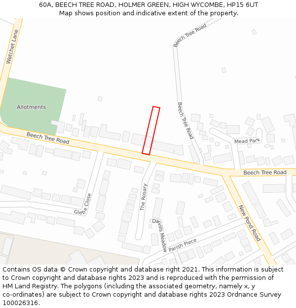 60A, BEECH TREE ROAD, HOLMER GREEN, HIGH WYCOMBE, HP15 6UT: Location map and indicative extent of plot