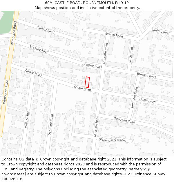 60A, CASTLE ROAD, BOURNEMOUTH, BH9 1PJ: Location map and indicative extent of plot