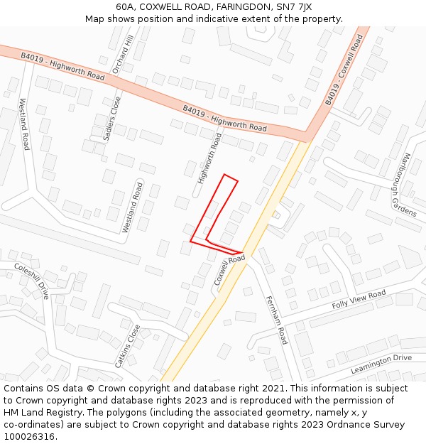 60A, COXWELL ROAD, FARINGDON, SN7 7JX: Location map and indicative extent of plot