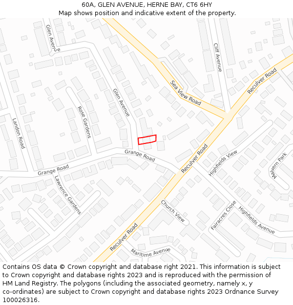 60A, GLEN AVENUE, HERNE BAY, CT6 6HY: Location map and indicative extent of plot