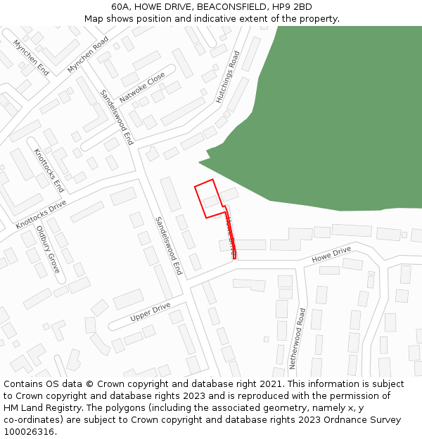 60A, HOWE DRIVE, BEACONSFIELD, HP9 2BD: Location map and indicative extent of plot