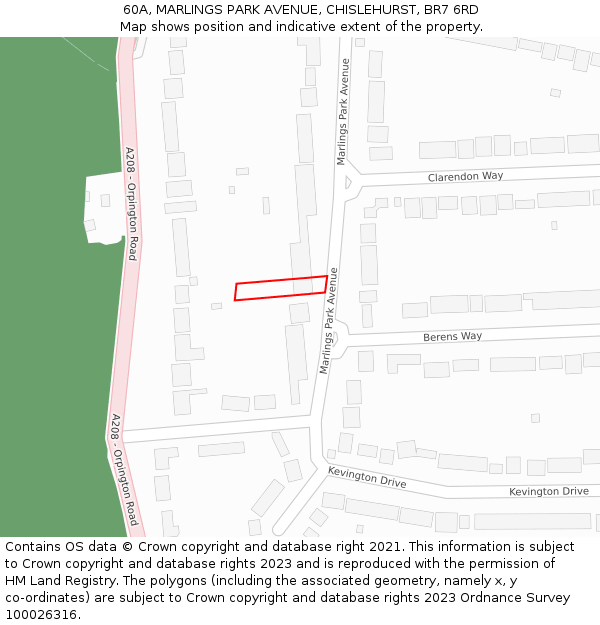 60A, MARLINGS PARK AVENUE, CHISLEHURST, BR7 6RD: Location map and indicative extent of plot