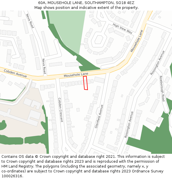 60A, MOUSEHOLE LANE, SOUTHAMPTON, SO18 4EZ: Location map and indicative extent of plot