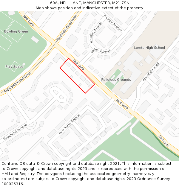 60A, NELL LANE, MANCHESTER, M21 7SN: Location map and indicative extent of plot