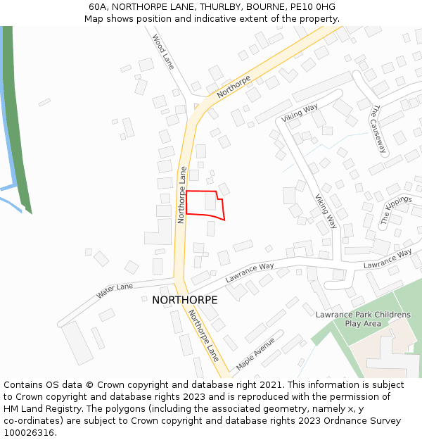 60A, NORTHORPE LANE, THURLBY, BOURNE, PE10 0HG: Location map and indicative extent of plot