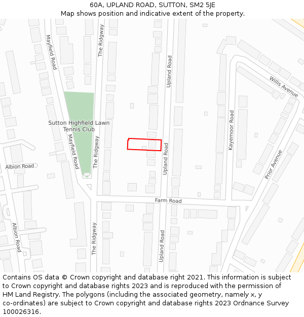 60A, UPLAND ROAD, SUTTON, SM2 5JE: Location map and indicative extent of plot