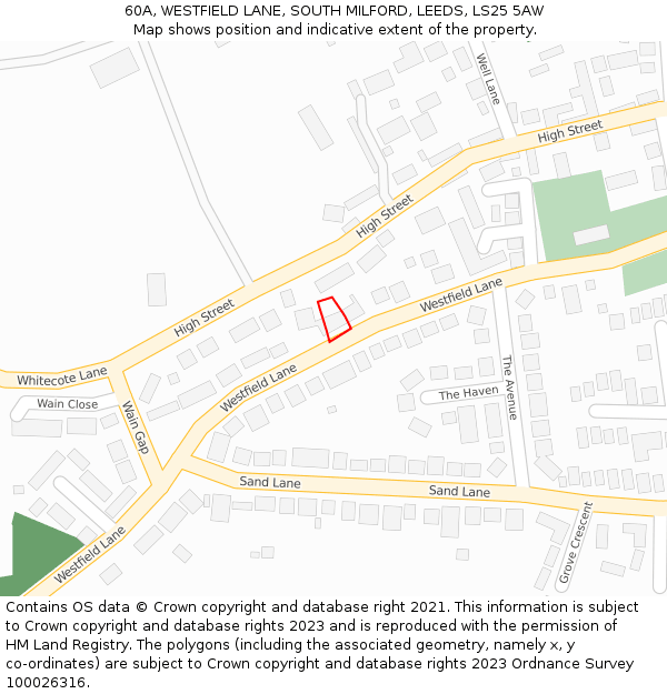 60A, WESTFIELD LANE, SOUTH MILFORD, LEEDS, LS25 5AW: Location map and indicative extent of plot