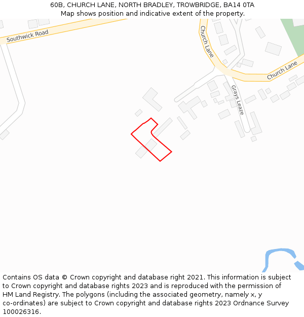 60B, CHURCH LANE, NORTH BRADLEY, TROWBRIDGE, BA14 0TA: Location map and indicative extent of plot