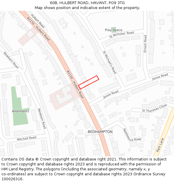 60B, HULBERT ROAD, HAVANT, PO9 3TG: Location map and indicative extent of plot