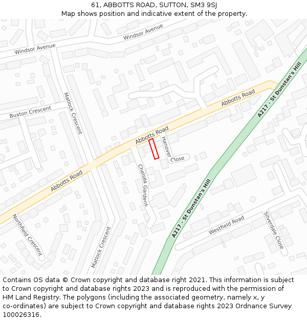 61, ABBOTTS ROAD, SUTTON, SM3 9SJ: Location map and indicative extent of plot