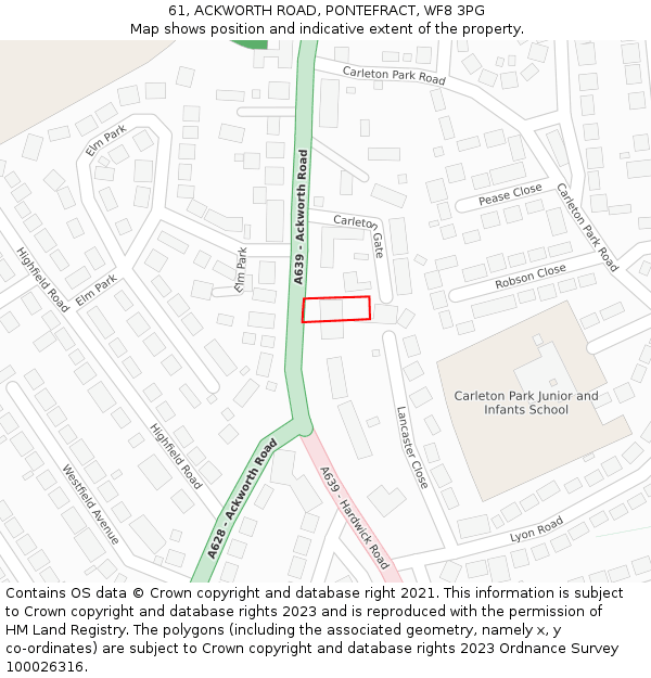 61, ACKWORTH ROAD, PONTEFRACT, WF8 3PG: Location map and indicative extent of plot