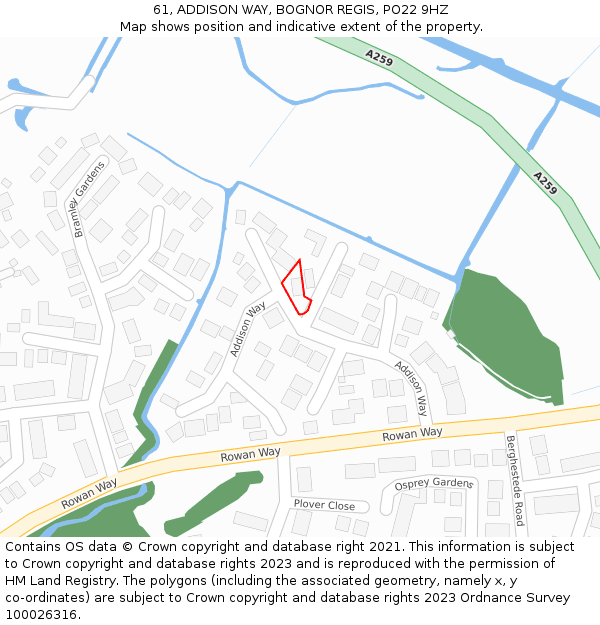 61, ADDISON WAY, BOGNOR REGIS, PO22 9HZ: Location map and indicative extent of plot