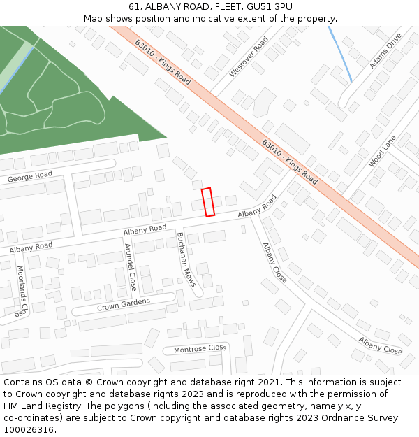61, ALBANY ROAD, FLEET, GU51 3PU: Location map and indicative extent of plot