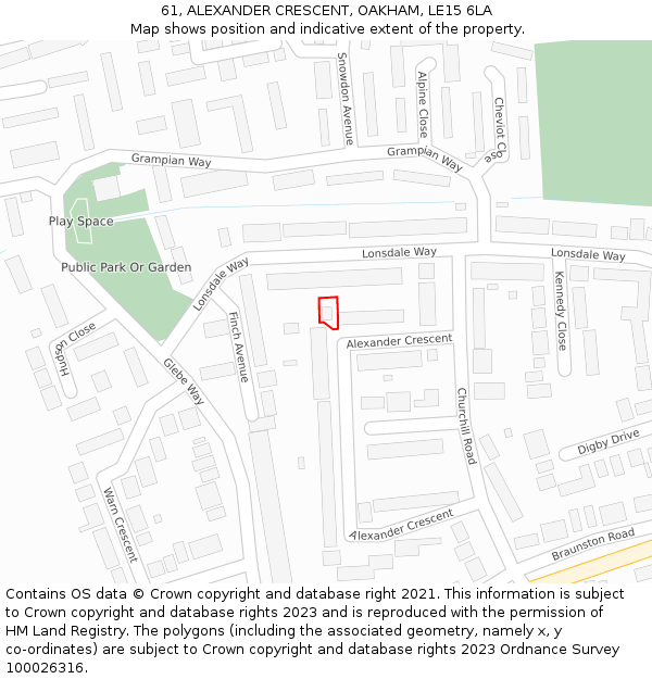 61, ALEXANDER CRESCENT, OAKHAM, LE15 6LA: Location map and indicative extent of plot