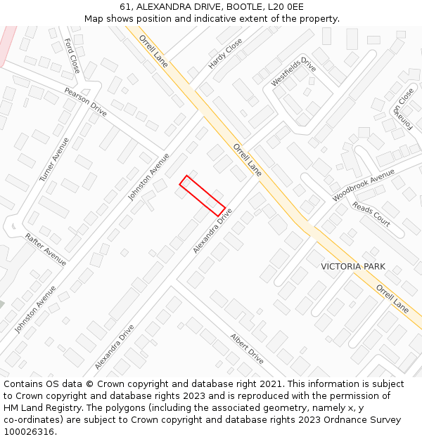 61, ALEXANDRA DRIVE, BOOTLE, L20 0EE: Location map and indicative extent of plot