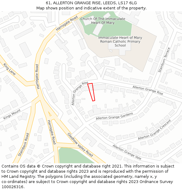 61, ALLERTON GRANGE RISE, LEEDS, LS17 6LG: Location map and indicative extent of plot
