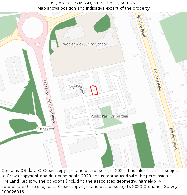 61, ANGOTTS MEAD, STEVENAGE, SG1 2NJ: Location map and indicative extent of plot