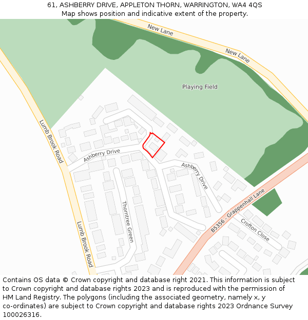 61, ASHBERRY DRIVE, APPLETON THORN, WARRINGTON, WA4 4QS: Location map and indicative extent of plot