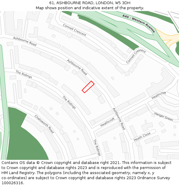 61, ASHBOURNE ROAD, LONDON, W5 3DH: Location map and indicative extent of plot