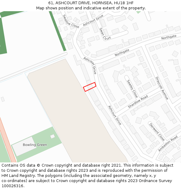 61, ASHCOURT DRIVE, HORNSEA, HU18 1HF: Location map and indicative extent of plot