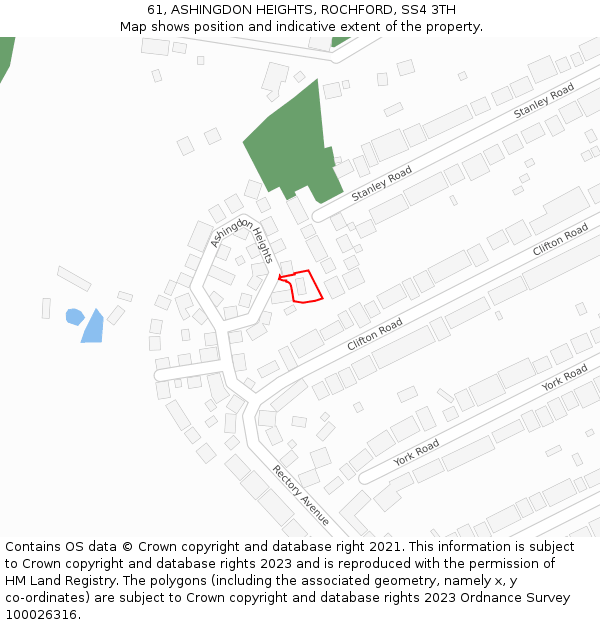 61, ASHINGDON HEIGHTS, ROCHFORD, SS4 3TH: Location map and indicative extent of plot