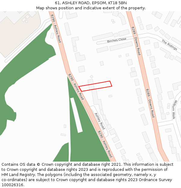 61, ASHLEY ROAD, EPSOM, KT18 5BN: Location map and indicative extent of plot