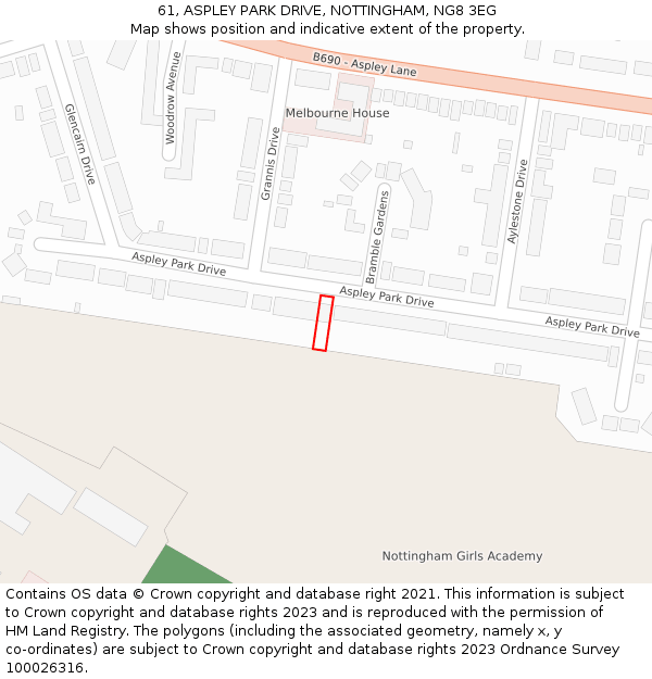 61, ASPLEY PARK DRIVE, NOTTINGHAM, NG8 3EG: Location map and indicative extent of plot