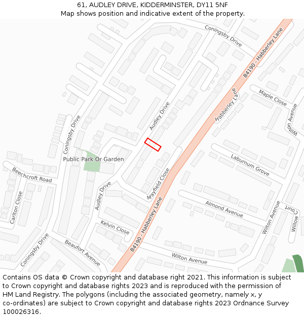 61, AUDLEY DRIVE, KIDDERMINSTER, DY11 5NF: Location map and indicative extent of plot