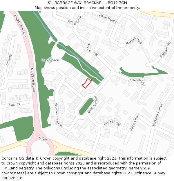 61, BABBAGE WAY, BRACKNELL, RG12 7GN: Location map and indicative extent of plot