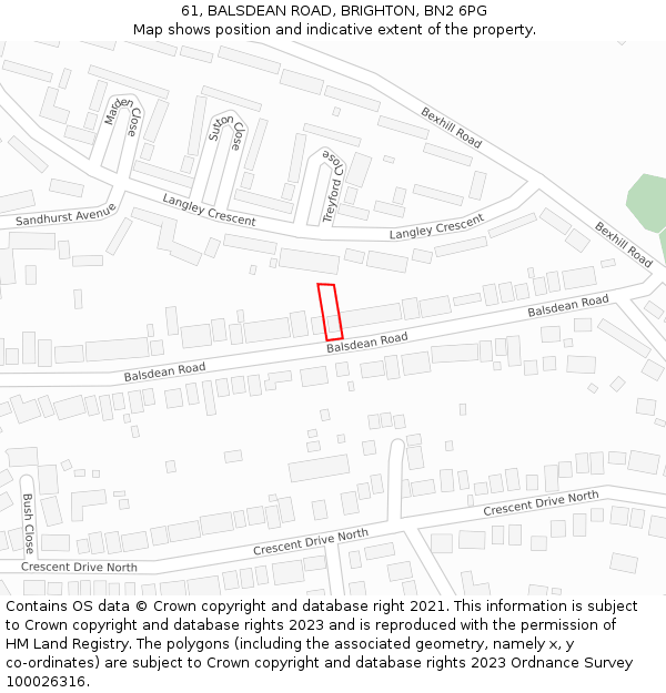 61, BALSDEAN ROAD, BRIGHTON, BN2 6PG: Location map and indicative extent of plot