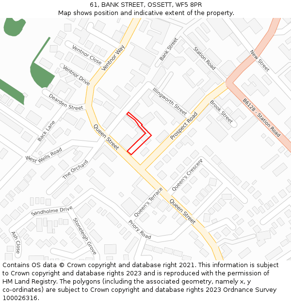 61, BANK STREET, OSSETT, WF5 8PR: Location map and indicative extent of plot