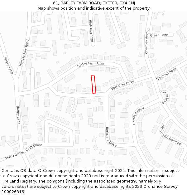 61, BARLEY FARM ROAD, EXETER, EX4 1NJ: Location map and indicative extent of plot