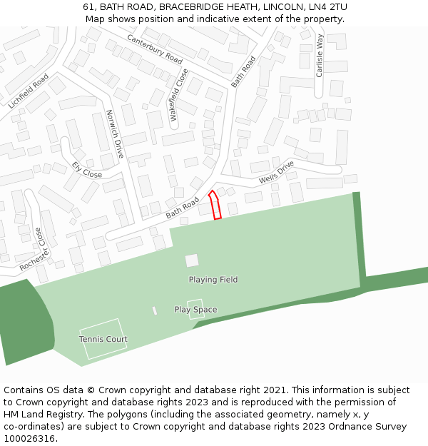 61, BATH ROAD, BRACEBRIDGE HEATH, LINCOLN, LN4 2TU: Location map and indicative extent of plot