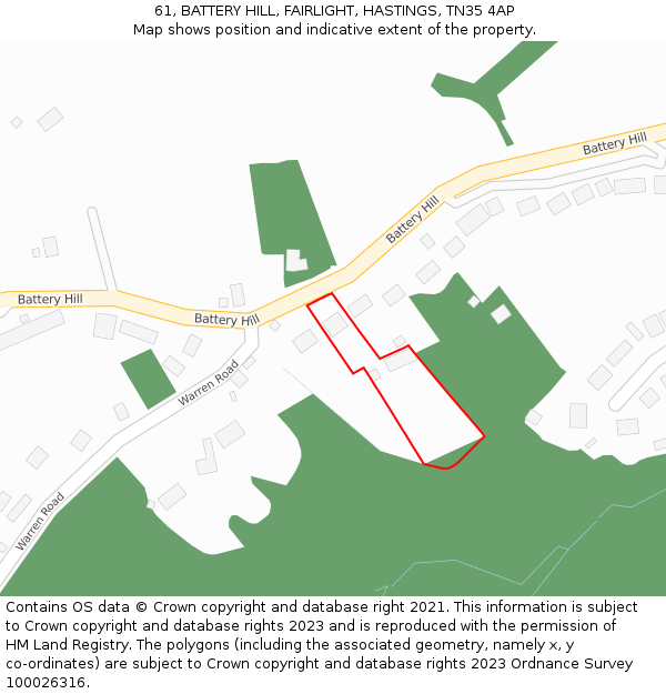 61, BATTERY HILL, FAIRLIGHT, HASTINGS, TN35 4AP: Location map and indicative extent of plot