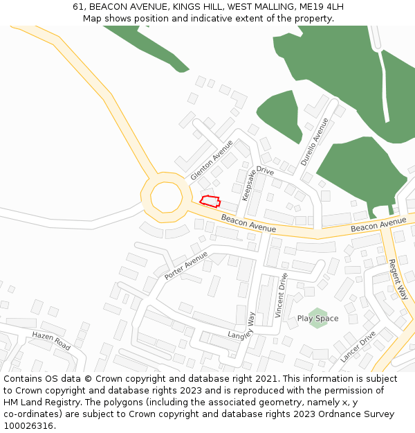 61, BEACON AVENUE, KINGS HILL, WEST MALLING, ME19 4LH: Location map and indicative extent of plot