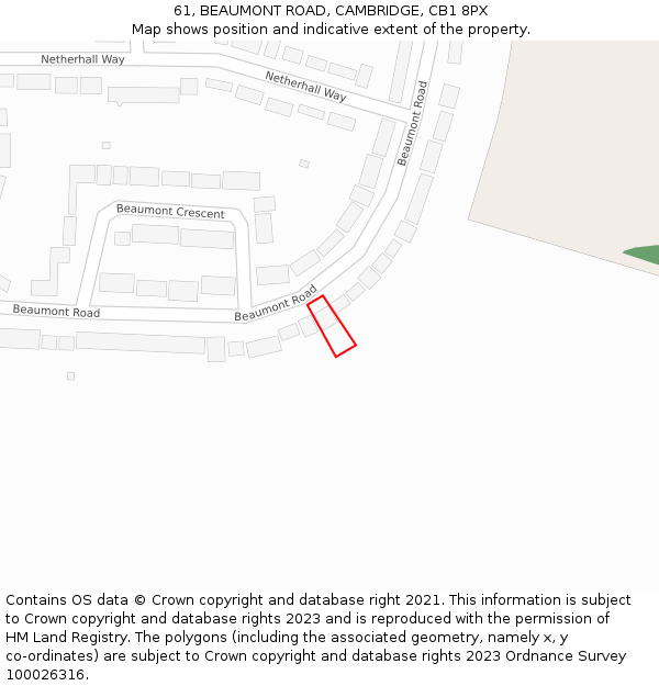 61, BEAUMONT ROAD, CAMBRIDGE, CB1 8PX: Location map and indicative extent of plot