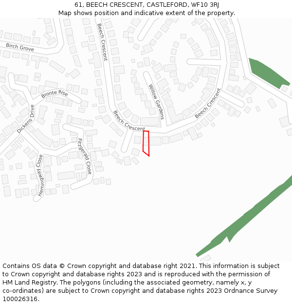 61, BEECH CRESCENT, CASTLEFORD, WF10 3RJ: Location map and indicative extent of plot