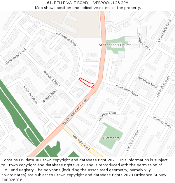 61, BELLE VALE ROAD, LIVERPOOL, L25 2PA: Location map and indicative extent of plot