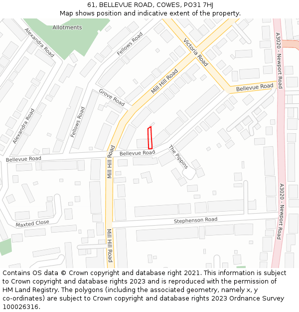 61, BELLEVUE ROAD, COWES, PO31 7HJ: Location map and indicative extent of plot