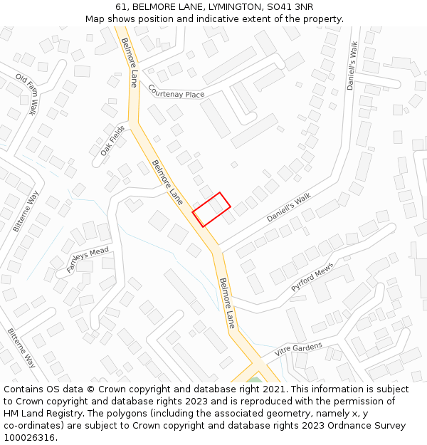 61, BELMORE LANE, LYMINGTON, SO41 3NR: Location map and indicative extent of plot